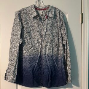 Dressbarn Blue and White Button Down Shirt with Relaxed Fit